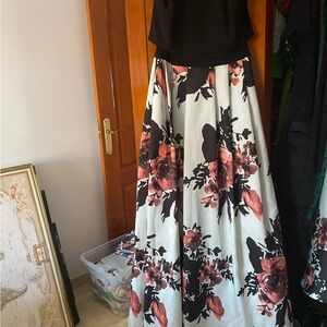 Floral Black and White Maxi Skirt